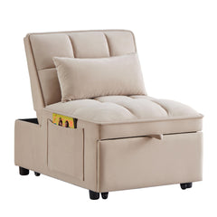 4 in1 Multi-Function Single Sofa Bed with Storage Pockets,Tufted Single Pull-out Sofa Bed with Adjustable Backrest and Pillows ,Convertible Chaise Lounge,Taupe