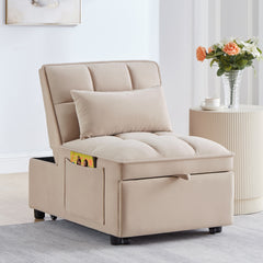 4 in1 Multi-Function Single Sofa Bed with Storage Pockets,Tufted Single Pull-out Sofa Bed with Adjustable Backrest and Pillows ,Convertible Chaise Lounge,Taupe