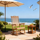 Rocking chair teak color, suitable for all seasons: Outdoor lounge chair, made of sturdy HIPS material, equipped with 304 stainless steel accessories.