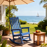 Rocking chair navy blue color, suitable for all seasons: Outdoor lounge chair, made of sturdy HIPS material, equipped with 304 stainless steel accessories.