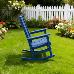 Rocking chair navy blue color, suitable for all seasons: Outdoor lounge chair, made of sturdy HIPS material, equipped with 304 stainless steel accessories.