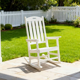Rocking chair white color, suitable for all seasons: Outdoor lounge chair, made of sturdy HIPS material, equipped with 304 stainless steel accessories.