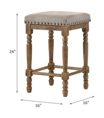 Farsiris Beige Fabric & Weathered Oak Finish Counter Height Stool (Set-2)