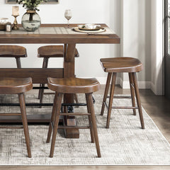 Brown Finish 9pc Counter Height Set Dining Table w Metal Footrest and 8x Stools Sturdy Wood Frame Classic Aesthetic Furniture