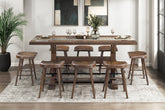 Brown Finish 9pc Counter Height Set Dining Table w Metal Footrest and 8x Stools Sturdy Wood Frame Classic Aesthetic Furniture