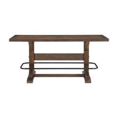 Brown Finish 5pc Counter Height Furniture Set Table w Metal Footrest and 4x Stools Sturdy Wood Frame Classic Aesthetic