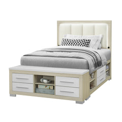 Elsa Natural and White Storage and LED Queen Bed