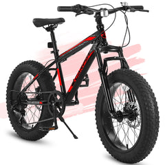 S20109 20 Inch Mountain Bike for Kids and Teenagers, High Carbon Steel Frame, Disc Brakes, Durable Wide Tires, Front Suspension, 7-Speed, Ideal for Snow and Off-Road Riding
