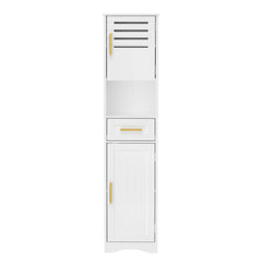 Tall Bathroom Floor Storage Cabinet,Narrow Slim Freestanding Cabinet with 1 Drawer and 2 Doors Storage Cabinet with 5 Adjustable Height Shelf, 15 x 12 x 67Inches, White