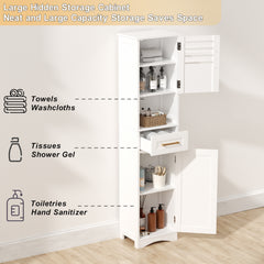 Tall Bathroom Floor Storage Cabinet,Narrow Slim Freestanding Cabinet with 1 Drawer and 2 Doors Storage Cabinet with 5 Adjustable Height Shelf, 15 x 12 x 67Inches, White