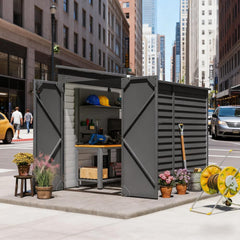Dark Gray Outdoor Storage Shed with Foundation Kit, Lockable Doors and Gloves for Patio, Lawn