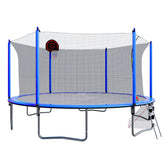 16FT Trampoline with Basketball Hoop pump and Ladder(Inner Safety Enclosure) with soccer goal blue