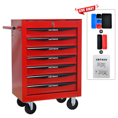 Rolling Metal Tool Chest with 7 Drawers, 20" 7-Drawer Tool Chest Cabinet with Ball Bearing Drawer Slides, Steel Tool Storage Box Organizer -Red&Black