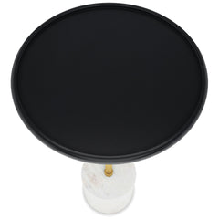 Turner 12 inch Wide Solid Mango/Genuine Marble/Iron Modern End Table in Black/Gold/White