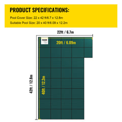 Inground Pool Safety Cover, 22 ft x 42 ft Rectangular Winter Pool Cover with Right Step, Triple Stitched, High Strength Mesh PP, Good Rain Permeability, Installation Hardware Included