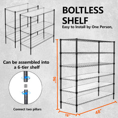 3 Tier Metal Shelf Wire Shelving Unit - Set of 2, 1050lbs Capacity Heavy Duty Adjustable Storage Rack with Shelf Liners, Extensible to 6 Tier 2100lbs Shelving Designs, 48" L x 18" D x 96" H, Black