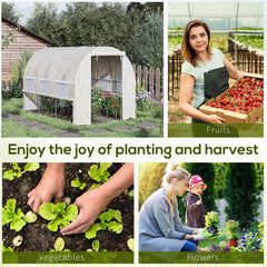Outsunny 10' x 7' x 7' Walk-in Tunnel Greenhouse, Outdoor Green House with Anti-Tear PE Cover, Zipper Doors and Mesh Windows, White