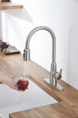Kitchen Sink Faucet with Pull Out Sprayer Brushed Nickle,Stainless Steel High Arc Kitchen Sink Faucet, 3 Way Setting Single Handle Kitchen Faucets with Deck Plate