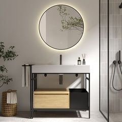 FORTE 36" Industrial Style Modular Bathroom Vanity with a robust metal frame, topped with a seamless, easy-to-clean artificial stone basin, without drainage and faucet, KD