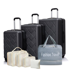 Luggage Set with Spinner Wheels ABS Lightweight Durable Hard Suitcase,8-Piece Set (20"/24"/28"+Gym Tote Bag + 4 Pieces Storage Bag Set ) , DARK GREY