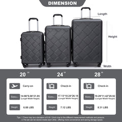 Luggage Set with Spinner Wheels ABS Lightweight Durable Hard Suitcase,8-Piece Set (20"/24"/28"+Gym Tote Bag + 4 Pieces Storage Bag Set ) , DARK GREY