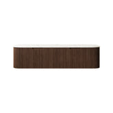 DINA 60'' Wall Mounted Plywood Cabinet with Carrara White Sintered Stone Countertop, Two Drawers, NO Basin, NO Faucet and Drain, Dark Walnut Woodgrain Color