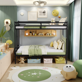 Queen Bunk Bed, Metal Bed Frame With Full-Length Guardrail and Ladder, Black,Custom mattress needed