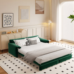 66" Queen Pull Out Sofa Bed, 3-in-1 Convertible Sleeper Sofa with Side Storage,Multi-Functional Velvet Loveseat Bed for Living Room,Bedroom,Apartment,Office.(Old Sku:W1885S00046/W1885S00116)