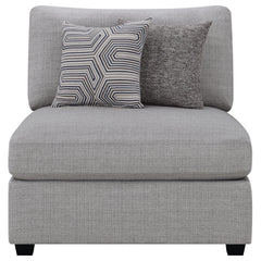 Austin Grey Cushion Back Upholstered Armless Chair with Pillows