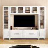 VIBE HAUS 102" W Wall Unit Modern Entertainment Center with Glass Doors for TVs up to 75", Large Minimalist TV Stand Media Console with Drawers for Living Room