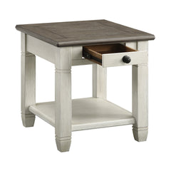 Rosy Brown and Antique White Finish 1pc End Table with Drawer Bottom Shelf Wooden Living Room Furniture Side Table