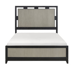 Contemporary Charcoal Gray Finish Queen Size Bed Integrated LED Backlighting Solid Wood Bedroom Furniture 1pc Reeded Panels