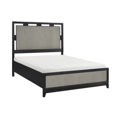 Contemporary Charcoal Gray Finish Queen Size Bed Integrated LED Backlighting Solid Wood Bedroom Furniture 1pc Reeded Panels