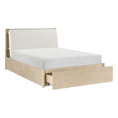 Queen Platform Bed Upholstered Headboard with USB Charging Ports Built-in Shelves Footboard Storage Bedroom Furniture 1pc