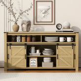 U_STYLE 59.3''Sideboard with Sliding Barn Door and Mesh Panels,Farmhouse Buffet with Open Storage,Suitable for Living Room, Hallway, Balcony,Kitchen, Office