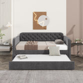 Twin Size Upholstered Daybed with Trundle and USB Charging Design, Velvet Upholstered Daybed Frame, Twin Sofa Bed for Living Room Bedroom, No Box Spring Needed,Plush velvet fabric dark grey 18#