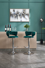 Set of 2 Bar Stools,with Chrome Footrest and Base Swivel Height Adjustable Mechanical Lifting Velvet + Chrome Leg Simple Bar Stool-GREEN