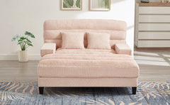 Modern Chaise Lounge Sofa 57.1" Sofa Bed Chenille Upholstered Lounge Sofa Chair with Adjustable Backrest and LED Light Strip for Living Room, Pink