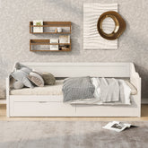 Wooden Daybed with Trundle Bed and Two Storage Drawers , Extendable Bed Daybed,Sofa Bed with Two Drawers, White