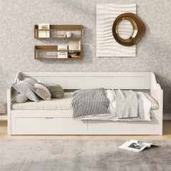 Wooden Daybed with Trundle Bed and Two Storage Drawers , Extendable Bed Daybed,Sofa Bed with Two Drawers, White