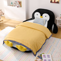 Twin Size Fluffy Faux Fur Penguin Shaped Bed Lounger Chair with 100% Sponge Filling for Kids Bedroom Playroom (88''x45''x29.5'')