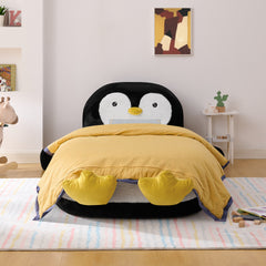Twin Size Fluffy Faux Fur Penguin Shaped Bed Lounger Chair with 100% Sponge Filling for Kids Bedroom Playroom (88''x45''x29.5'')