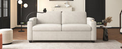 72.8" Corduroy Sleeper Sofa Loveseat Sofa with Full Size Mattress, Two USB Ports, Two Cup Holders, Two Side Pockets and a Phone Holder for Living Room, Beige