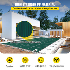 Pool Safety Cover 16x40 ft, Inground Pool Cover Fit for PP Material, Rectangle Inground Safety Pool Cover Green, Mesh Solid Pool Safety Cover for Swimming Pool Winter Safety Cover