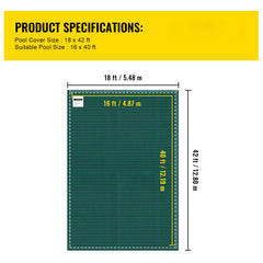 Pool Safety Cover 16x40 ft, Inground Pool Cover Fit for PP Material, Rectangle Inground Safety Pool Cover Green, Mesh Solid Pool Safety Cover for Swimming Pool Winter Safety Cover