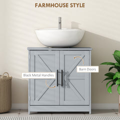 Pedestal Sink Storage Cabinet, Bathroom Sink Cabinet with 2 Barn Doors and Adjustable Shelf,Dark Gray (Without washbasin)