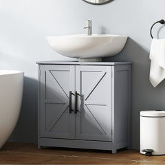 Pedestal Sink Storage Cabinet, Bathroom Sink Cabinet with 2 Barn Doors and Adjustable Shelf,Dark Gray (Without washbasin)