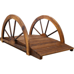3.3ft Wooden Garden Bridge Arc Footbridge with Half-Wheel Style Railings & Solid Fir Construction, Stained Wood