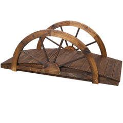 3.3ft Wooden Garden Bridge Arc Footbridge with Half-Wheel Style Railings & Solid Fir Construction, Stained Wood
