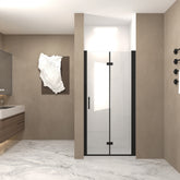 31-30"x 72" Bifold Shower Door, 1/4"(6mm) Tempered Glass, Matte Black Aluminum Frame, Explosion Proof Film